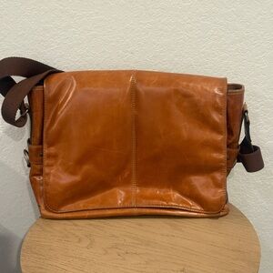 Fossil Tan Leather Messenger Bag